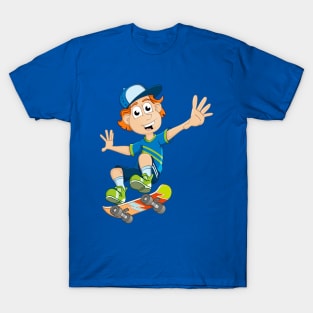 Colourful illustration of a boy on a skateboard. T-Shirt